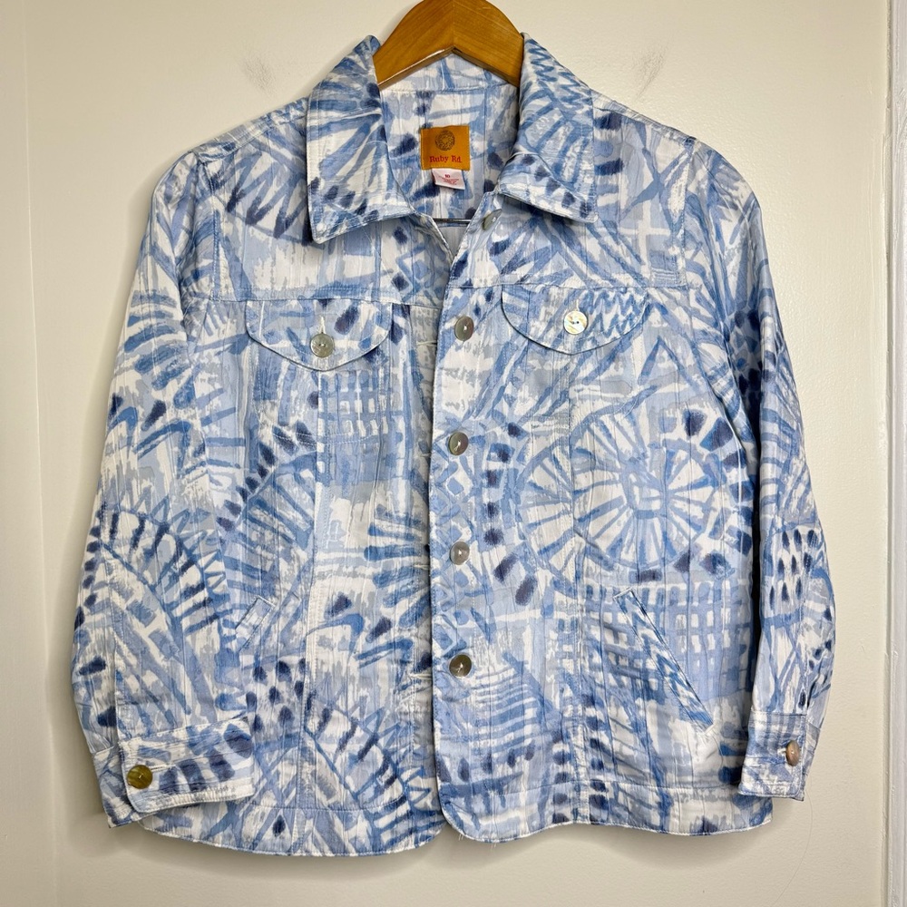 Ruby Rd. Abstract Medallion Print Jacket Button F… - image 1